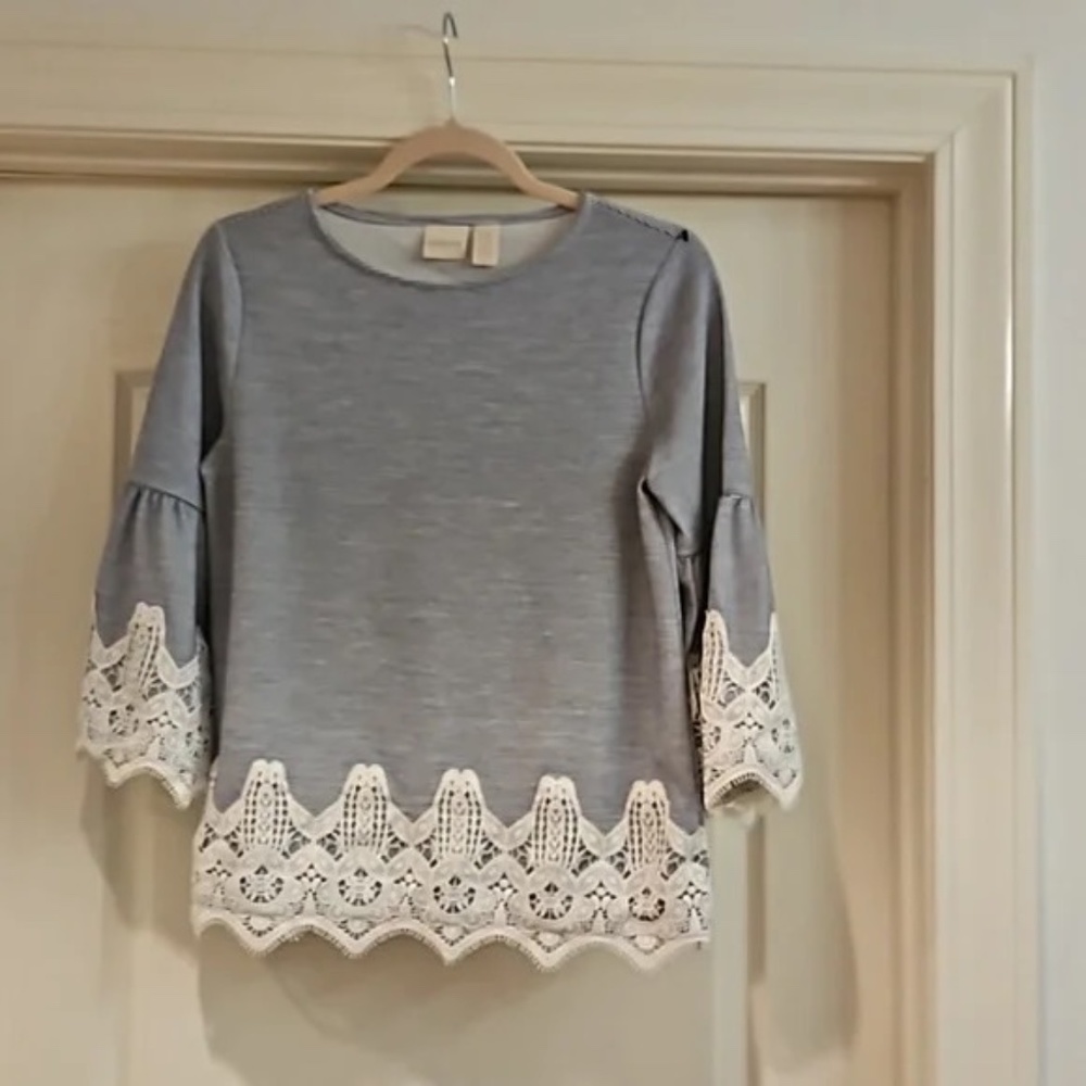 Chicos Lace Trim Shirt Petite